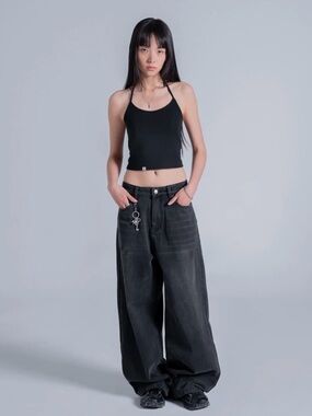Men's/Women’s Wide-Leg Black Jeans - Durable Casual Style